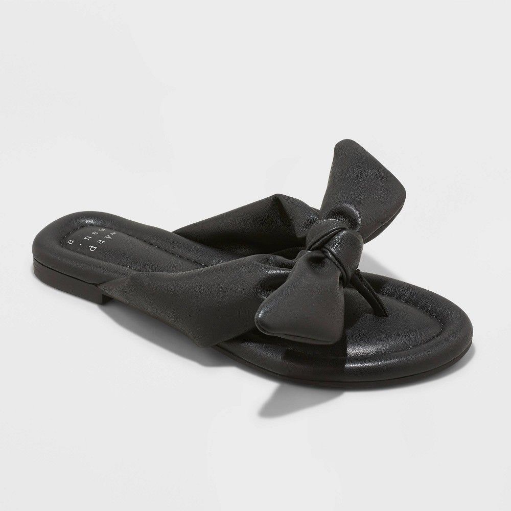 Women's Adley Bow Flip Flop Sandals - A New Day Black 7 | Target