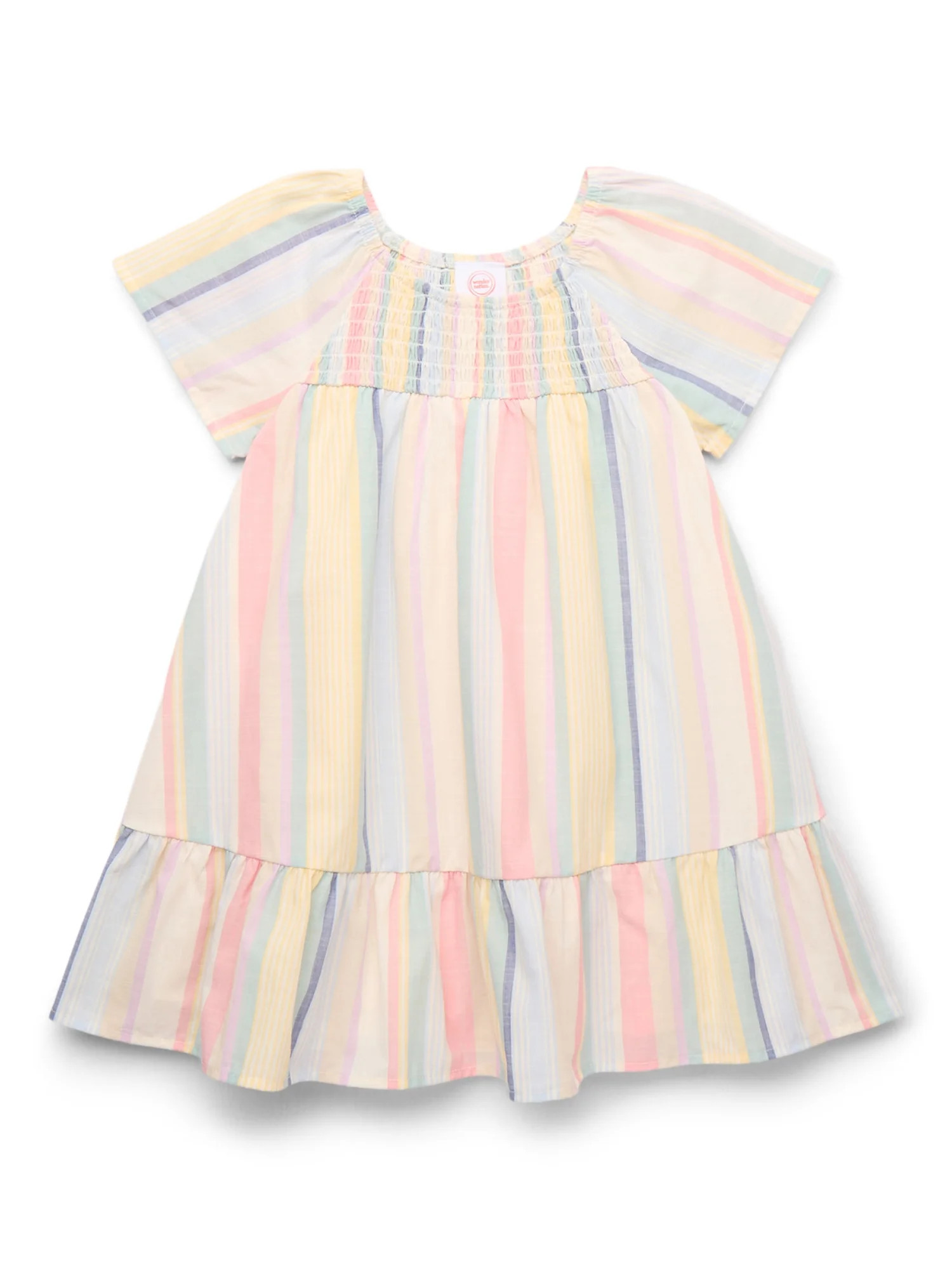 Wonder Nation Toddler Girls' Cotton Ruffle Striped Dress with Short Sleeves, Sizes 12M-5T | Walmart (US)