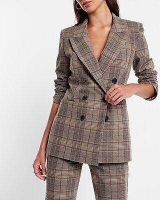 Plaid Peak Lapel Double Breasted Blazer | Express