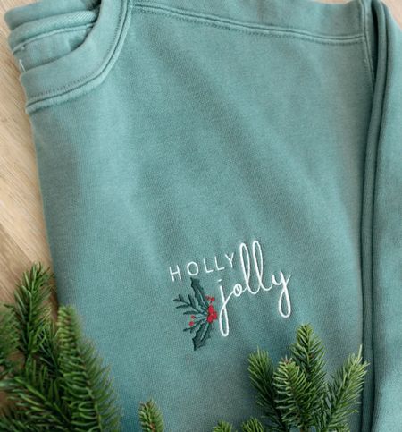 Holly Jolly Embroidered Light Green Comfort Colors Crewneck Sweatshirt or T-shirt, Winter, Minimalistic Shirt, Christmas Secret Santa Gift 

#LTKSeasonal #LTKHoliday #LTKunder50