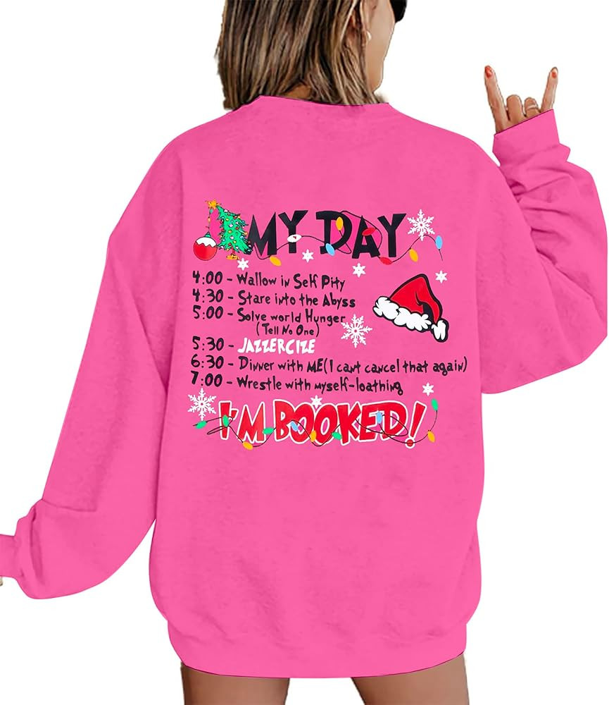 VILOVE Merry Christmas Sweatshirt Women Christmas My Christmas Day I'M Booked Hoodies Xmas Long S... | Amazon (US)
