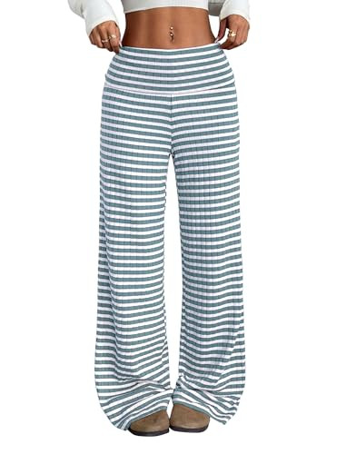 ZAFUL Women's Striped Pants Fold Waist Wide Leg Pants Lounge Pajama Pants | Amazon (US)
