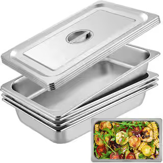 VEVOR 13.7 qt. Stainless Steel Hotel Pan 20.9 x 12.8 x 3.9 in. Roasting Pan with Lid Hotel Pans F... | The Home Depot