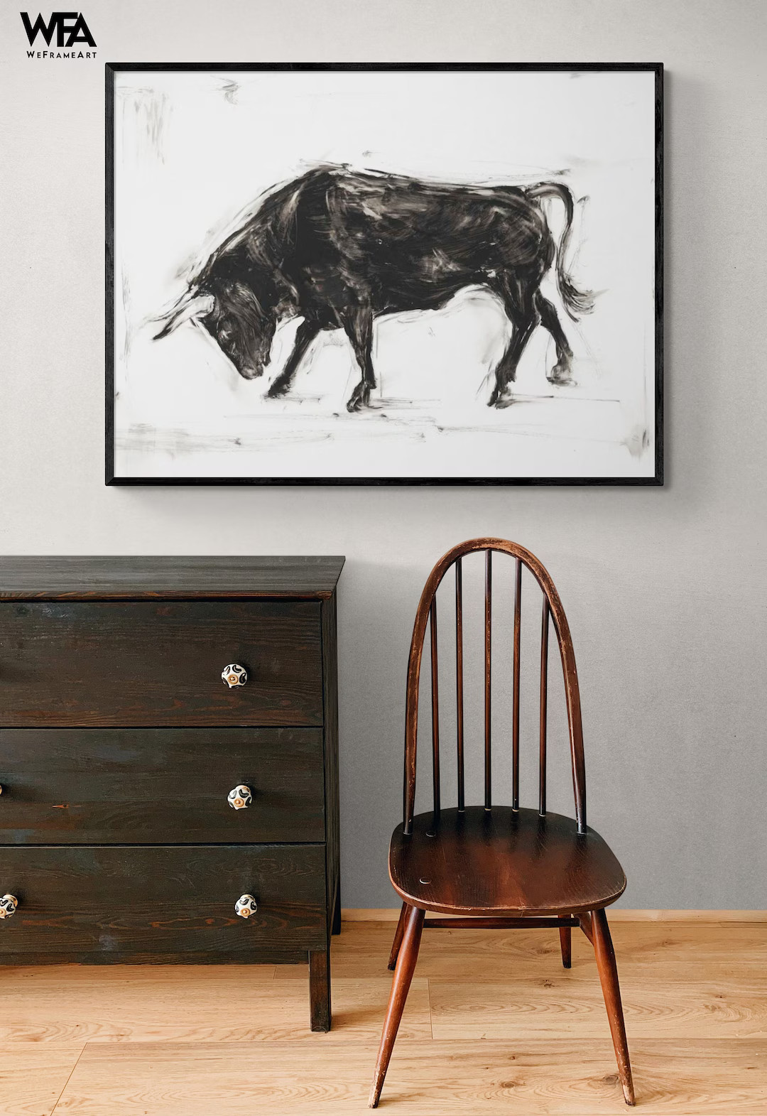 Black and White Bull Print, Framed Rodeo Bull Print, Southwest Wall Art, Western Wall Decor, Cowb... | Etsy (US)