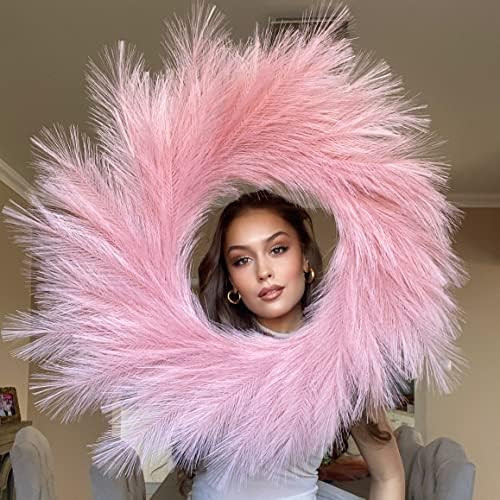 VOULUX Fluffy Artificial Large Faux Pampas Grass Wreath 27" Pink Pampas Wreath Feather Boho Wreat... | Amazon (US)