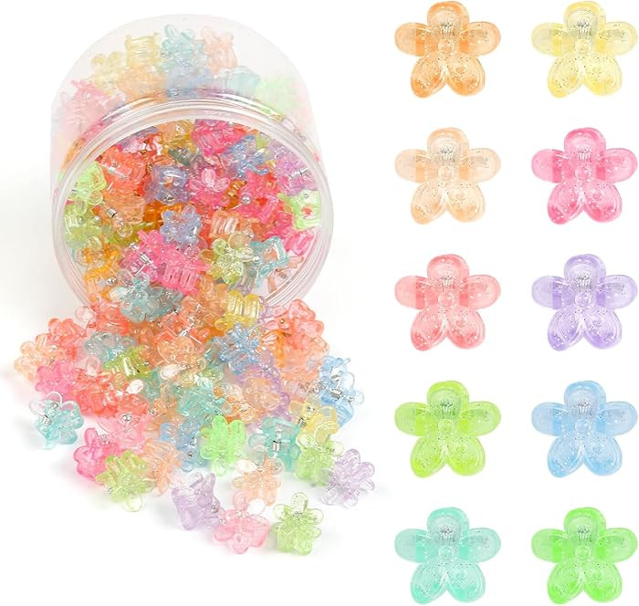 100Pcs Mini Flower Hair Clips Women Girls, Colorful Small Claw Clips Strong Grip Glitter Baby Hai... | Amazon (US)