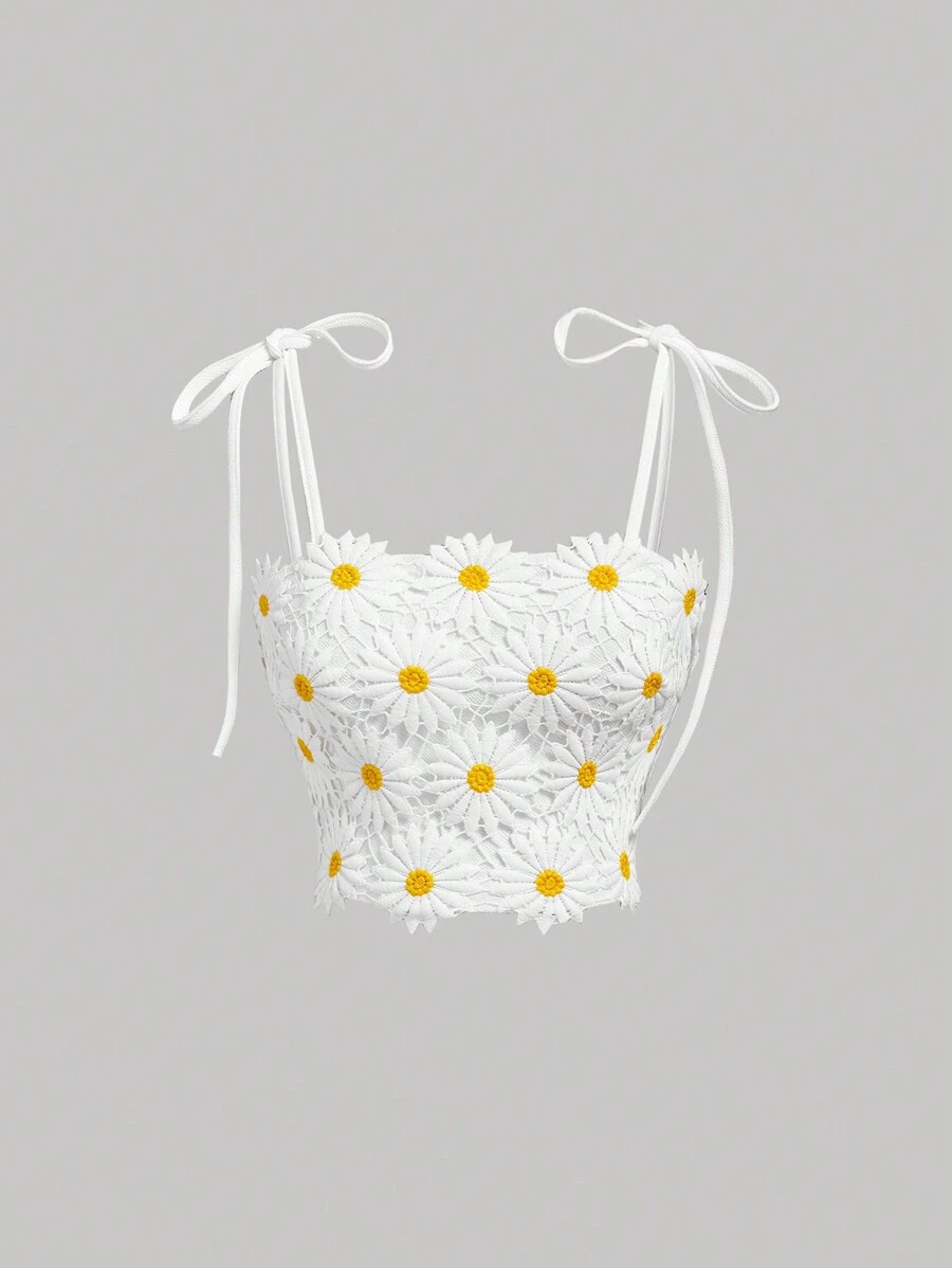 SHEIN MOD Ladies Daisy Floral Guipure Lace Cami Top For Summer | SHEIN