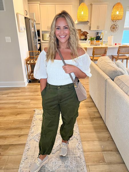 Stylish cargo pants that are the perfect mix of mom jeans and wide-leg pants!

💙Pair with a tank top and a blazer for the office 

#midsize #curvy #midsizestyle #fallfashion #appleshape #pearshape green cargo pants old navy off shoulder top

#LTKfindsunder50 #LTKSeasonal #LTKmidsize