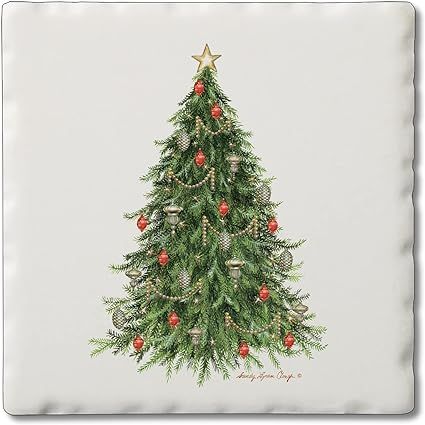 Thirstystone O' Christmas Tree 4 Pack Tumbled Tile Coasters with Protective Cork Backing 4" Squar... | Amazon (US)