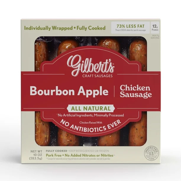Gilbert's Craft Sausages Bourbon Apple Chicken Sausage, 4 Ct, 10 oz | Walmart (US)