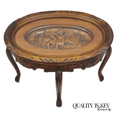 French Renaissance Style Glass Top Tray Coffee Table with Carved Cherubs Angels | eBay US