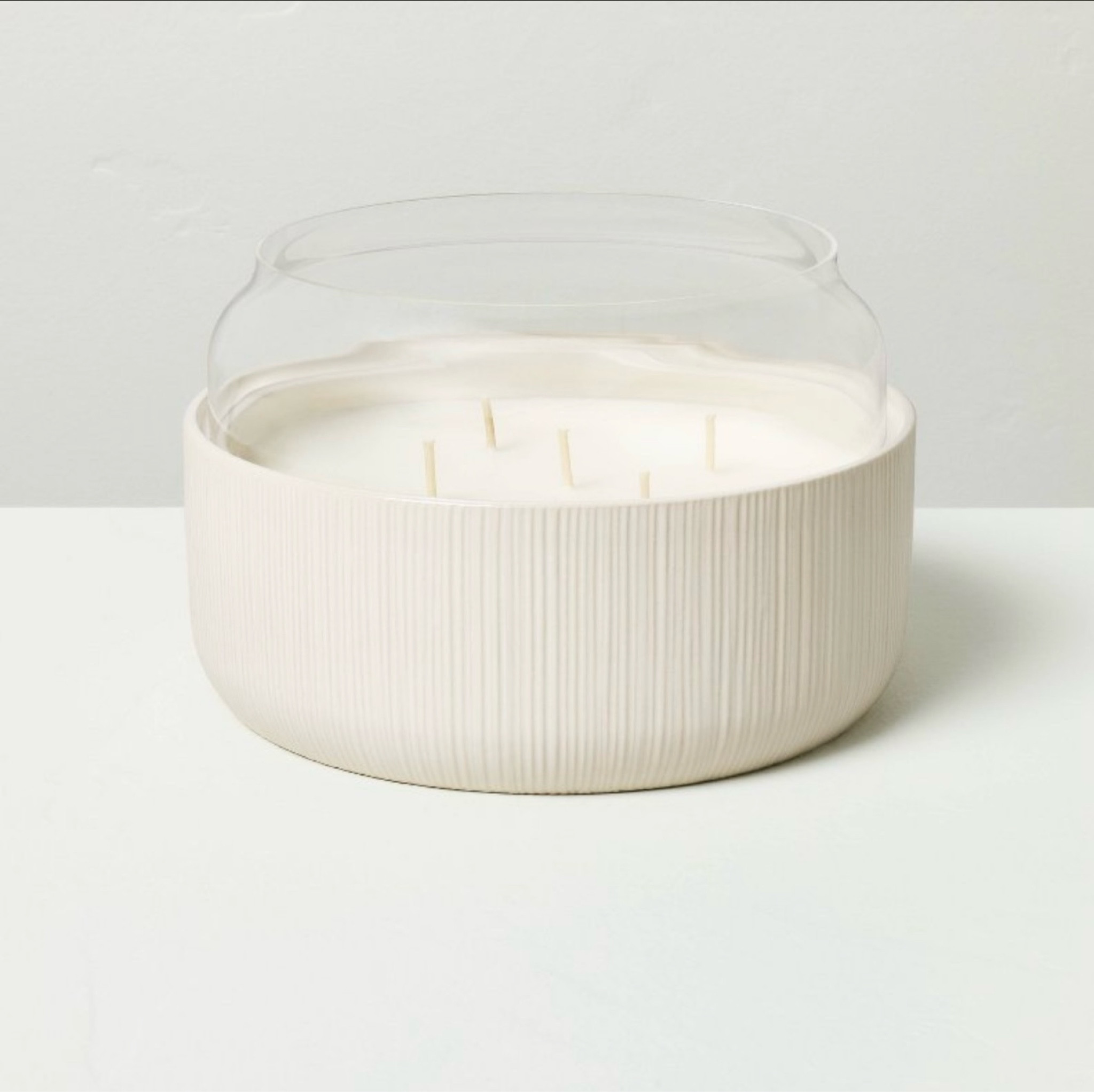 5 wick- fluted ceramic citronella jar candle with glass wind guard cream.

#LTKhome #LTKover40 #LTKsalealert