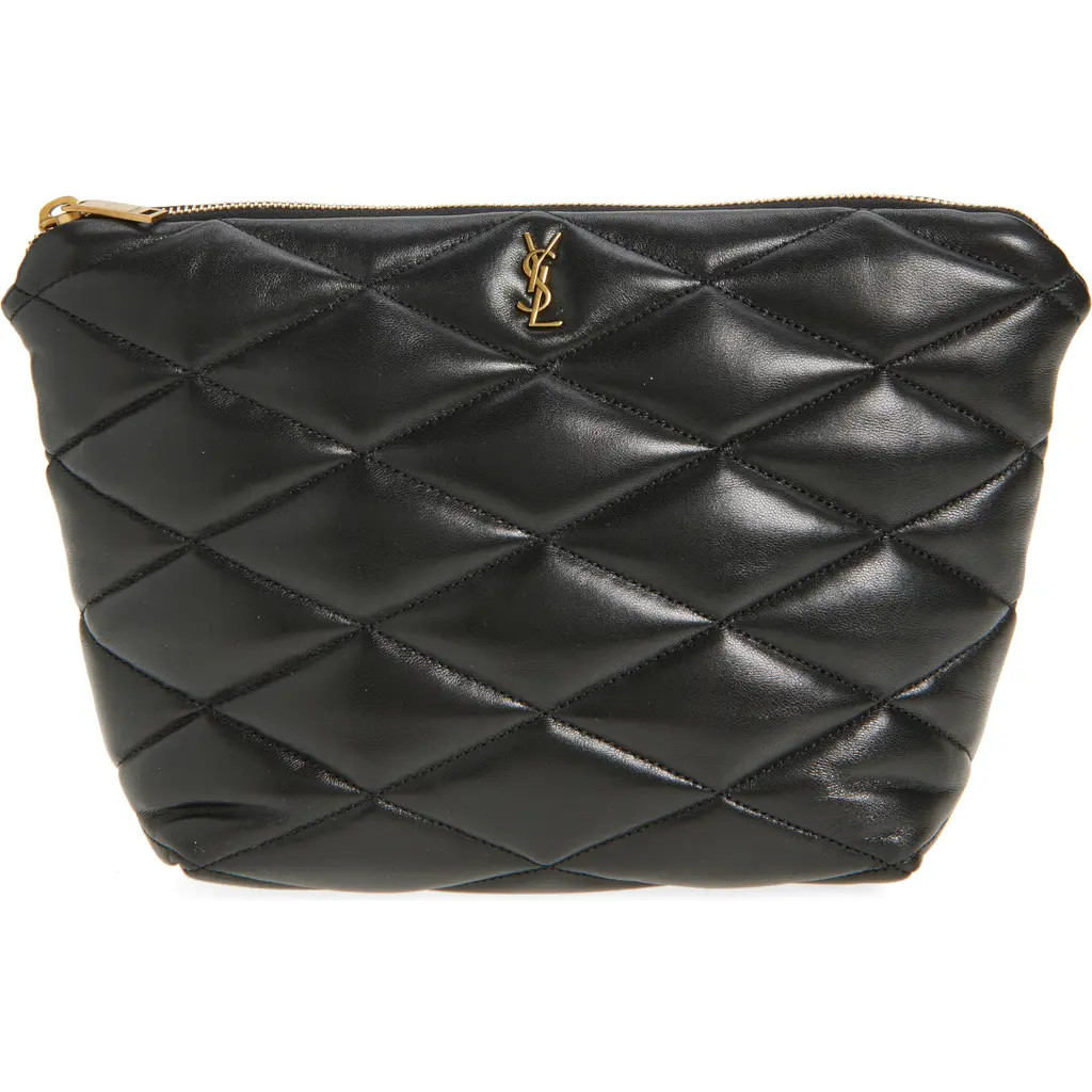 Saint Laurent Large Quilted Cosmetics Pouch in Noir at Nordstrom | Nordstrom