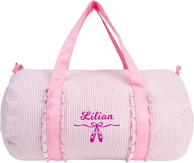 MT WORLD Pink Ballet Bags for Girls Ruffle Kids Overnight Duffle Bag Seersucker Personalized Danc... | Amazon (US)