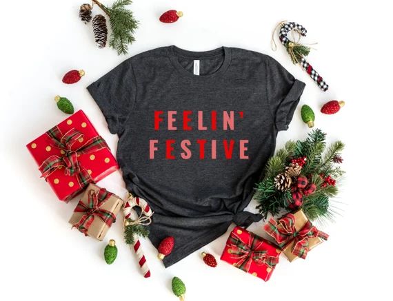 Feelin' Festive Short Sleeve Shirt  Christmas Shirt  | Etsy | Etsy (US)