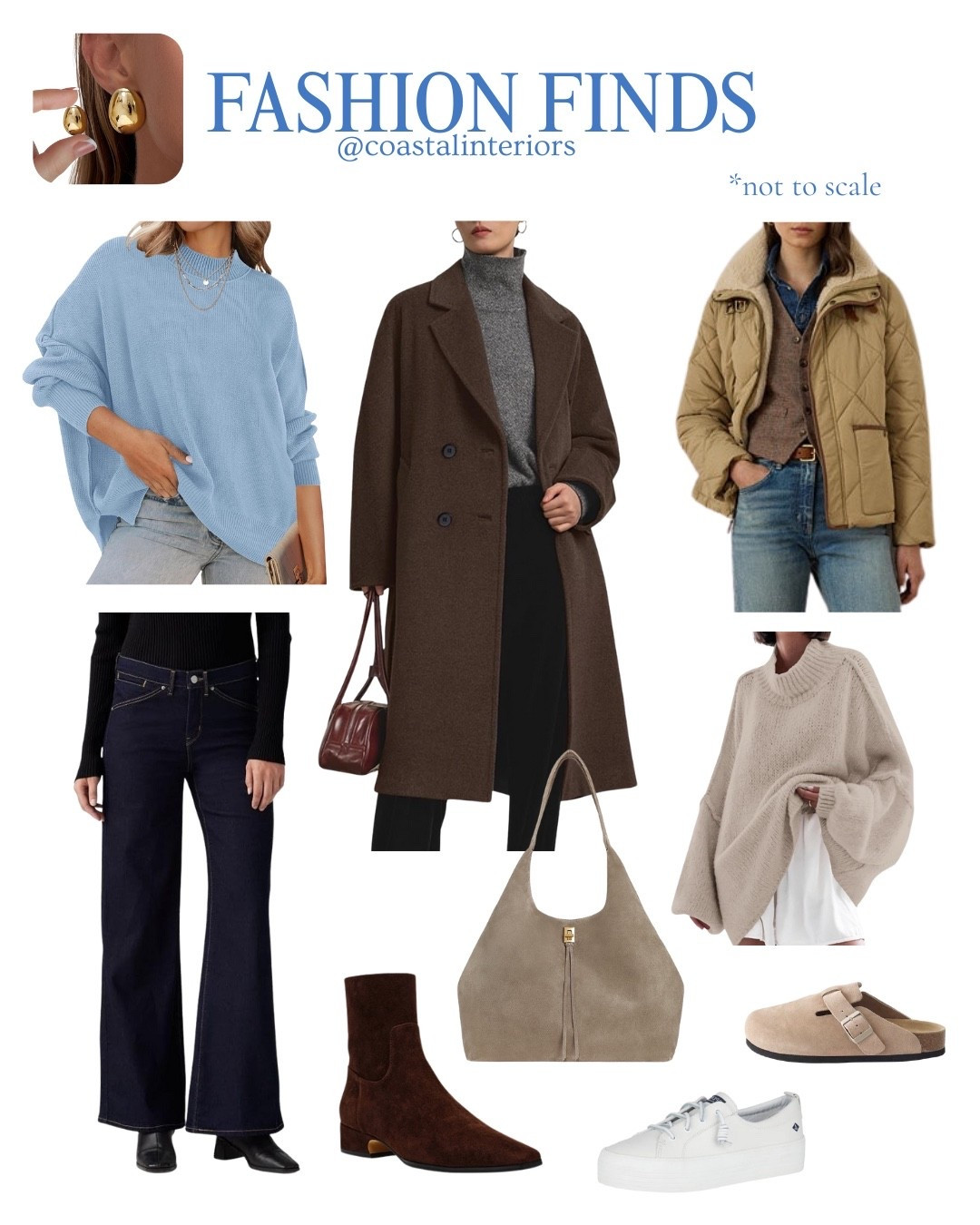 Cozy Chic Fall Coastal Fashion ideas. Love LOVE the long coat and sweater, especially in the light blue and chocolate brown color combination 