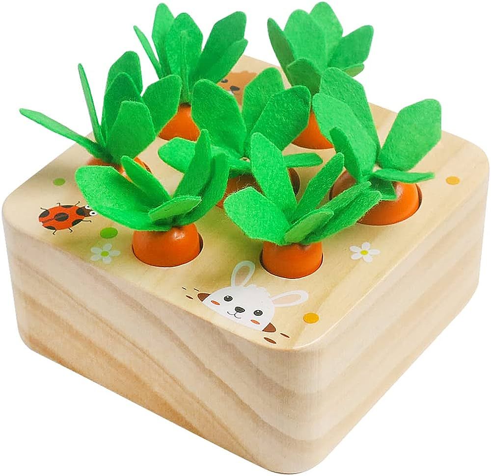 Wooden Toys for 1 2 3 Year Old Baby Boys and Girls, Montessori Toy Carrot Harvest Game Shape & So... | Amazon (US)