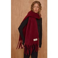 Burgundy Logo Blanket Tassel Scarf | PrettyLittleThing UK