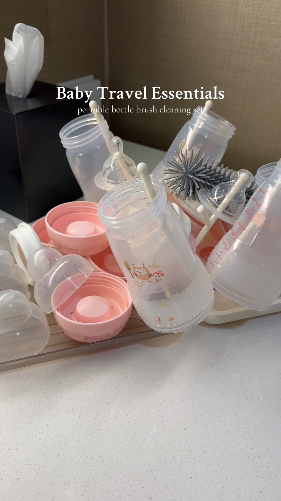 We used this bottle cleaning set on two trips so far and it is definitely a must have for traveling with a baby.

It is super compact, has a silicone bottle brush, thin cleaning brush, straw brush, soap dispenser, and a bottle drying rack.


#LTKFamily #LTKBaby #LTKTravel