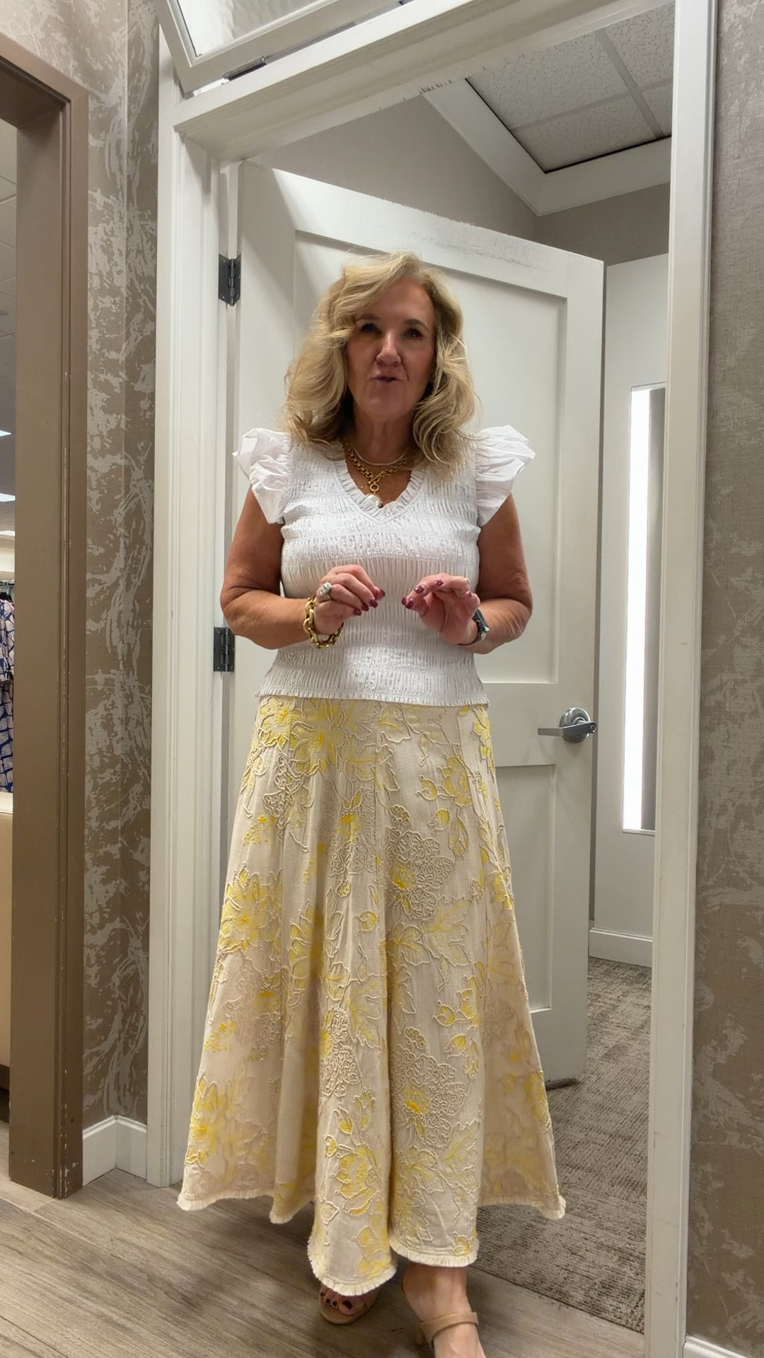 Skirt size 8. There’s also pants. 
Top size medium 

Spring outfits shower outfit 

#LTKPetite #LTKOver40 #LTKSeasonal