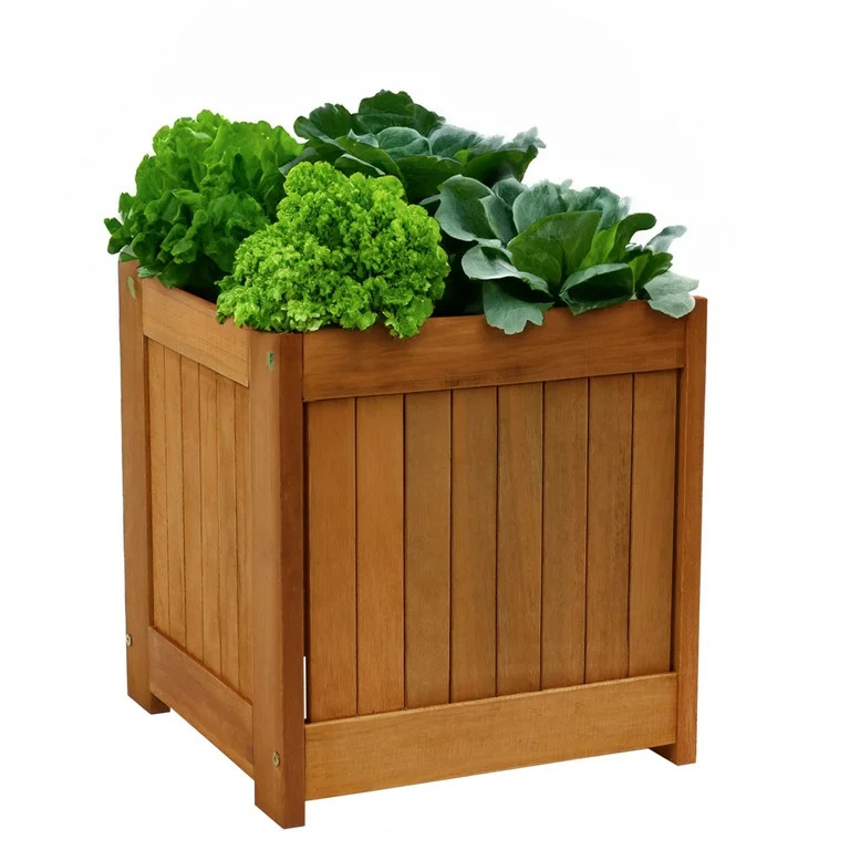 Sunnydaze 16" x 15.75" x 18" Square Brown Meranti Wood Outdoor Planter Box 2-Count | Walmart (US)