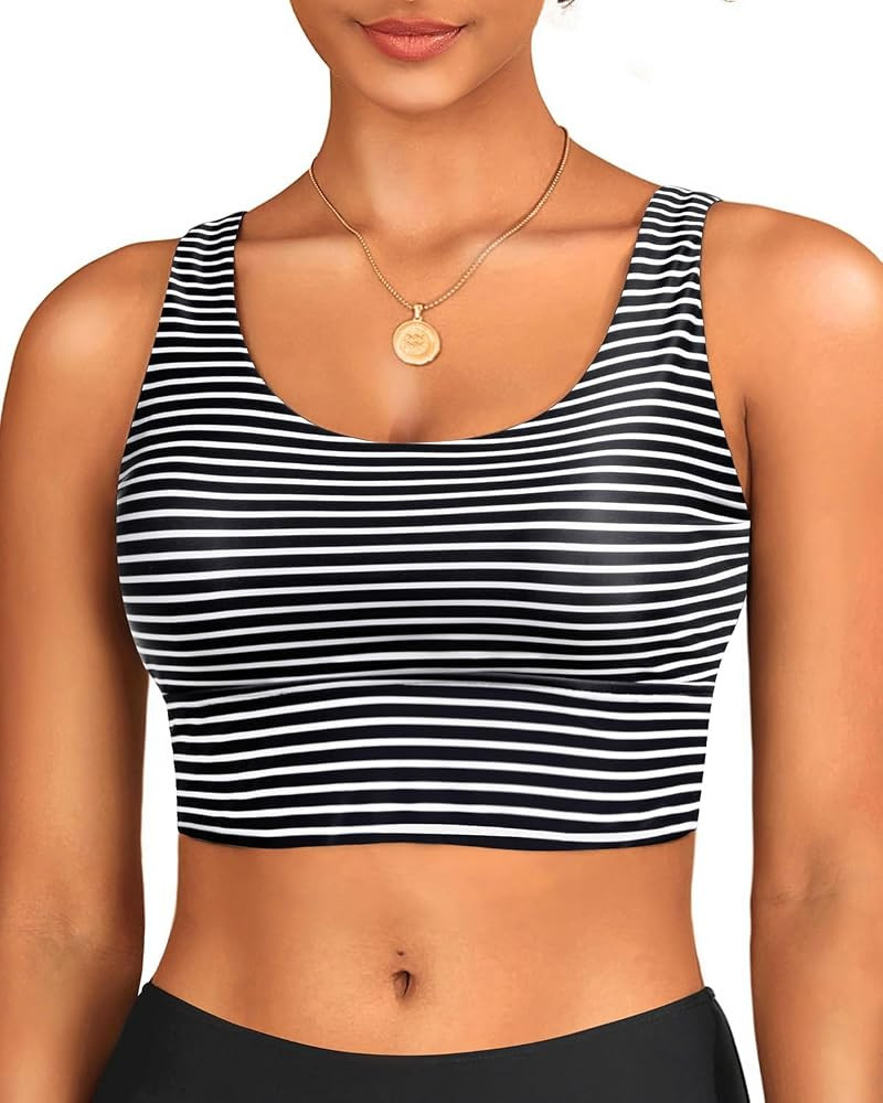 Yonique Women Sports Bra Bikini Top Swim Bra Athletic Swim Top Scoop Neck Bathing Suit | Amazon (US)