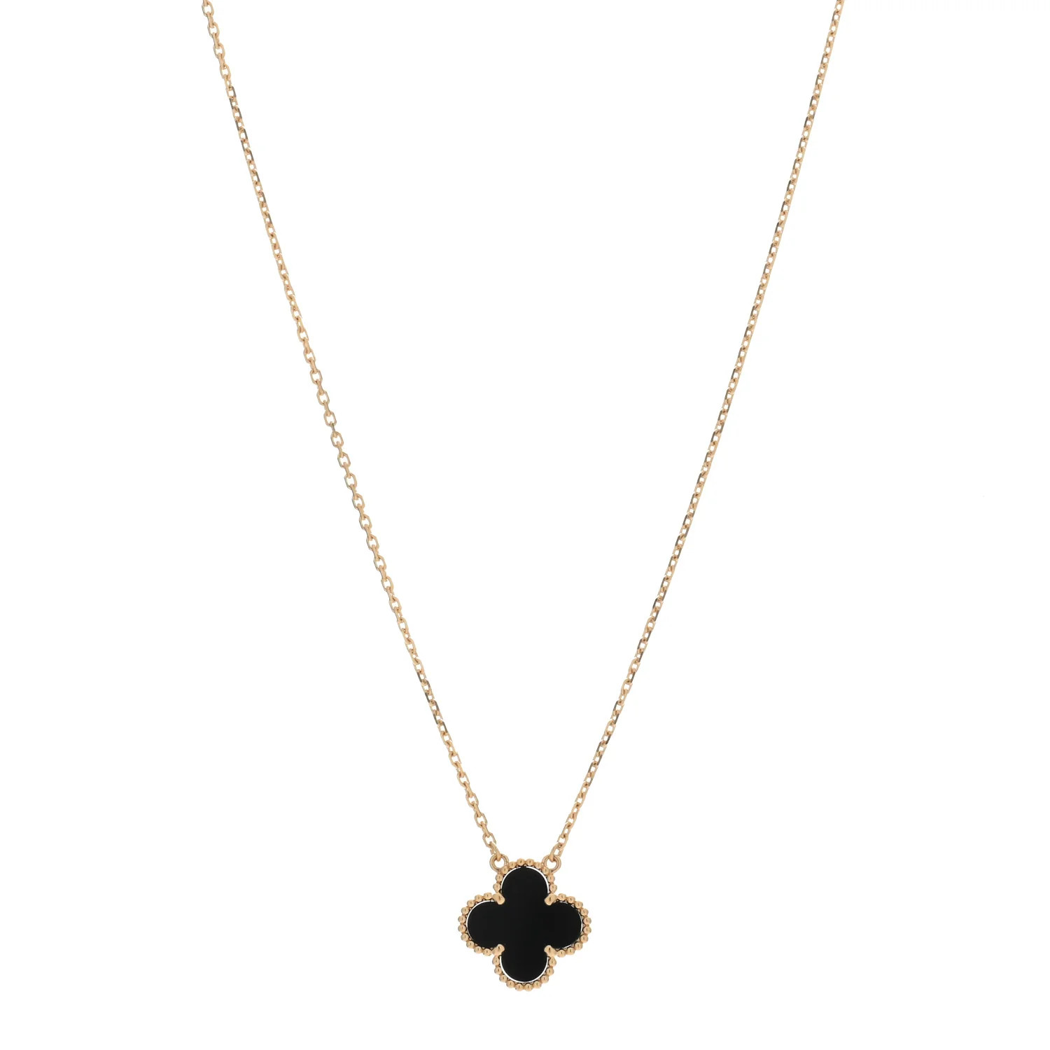 18K Yellow Gold Black Onyx Vintage Alhambra Pendant Necklace | FASHIONPHILE (US)