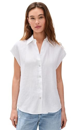 Vince Womens Cap Sleeve Button Down Blouse, Optic White, Small | Amazon (US)