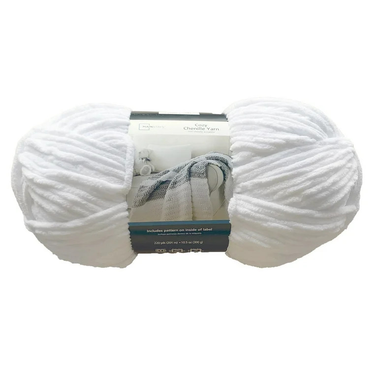 Mainstays Cozy Chenille Yarn, 220 yd, Arctic White, 100% Polyester, Bulky | Walmart (US)