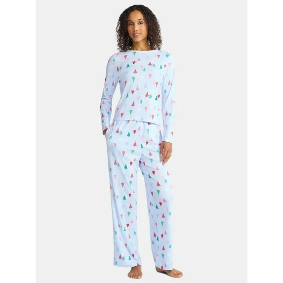 Christmas Women's and Women's Plus Long Sleeve Top and Wide Leg Pants Pajama Set from Holiday Tim... | Walmart (US)