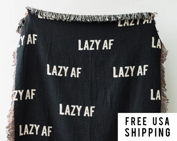 LAZY AF Woven Throw Blanket - Funny Black and White Throw Blanket for Dorm Decor, Funny Decor, etc. | Etsy (US)