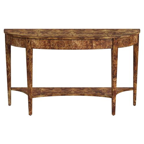Estrella French Country Traditional Burl Demilune Console Table | Kathy Kuo Home