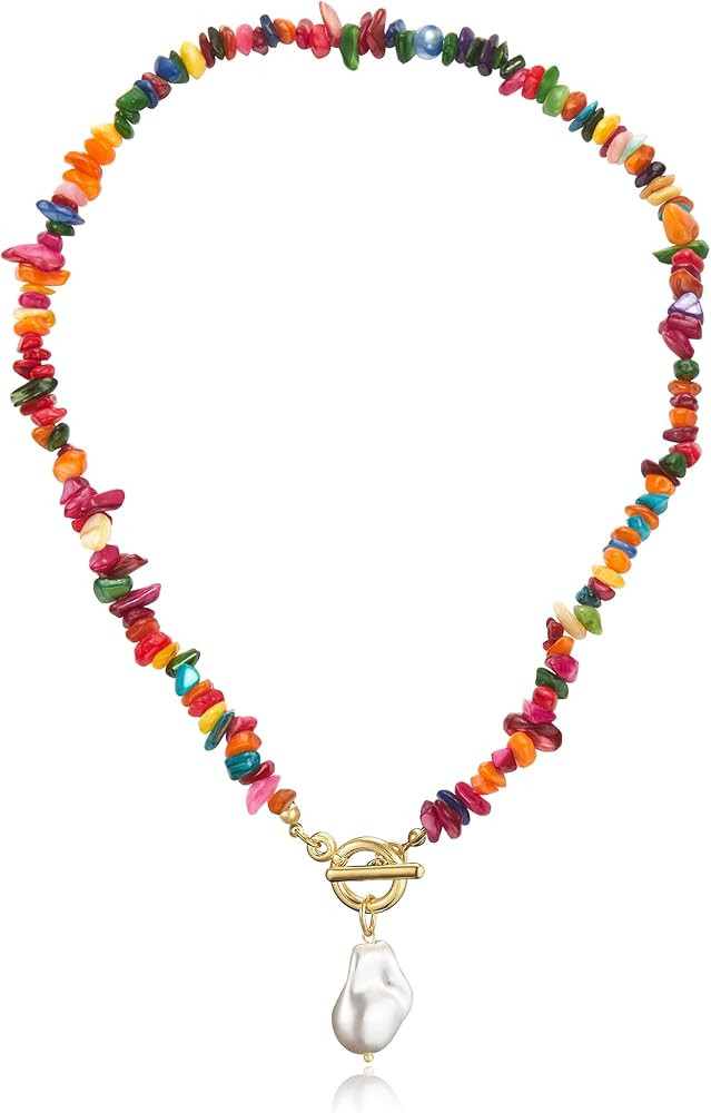 IDOKAWA Boho Statement Necklace for Women, Vintage Multicolor Charm Necklace with Natural Gemston... | Amazon (US)