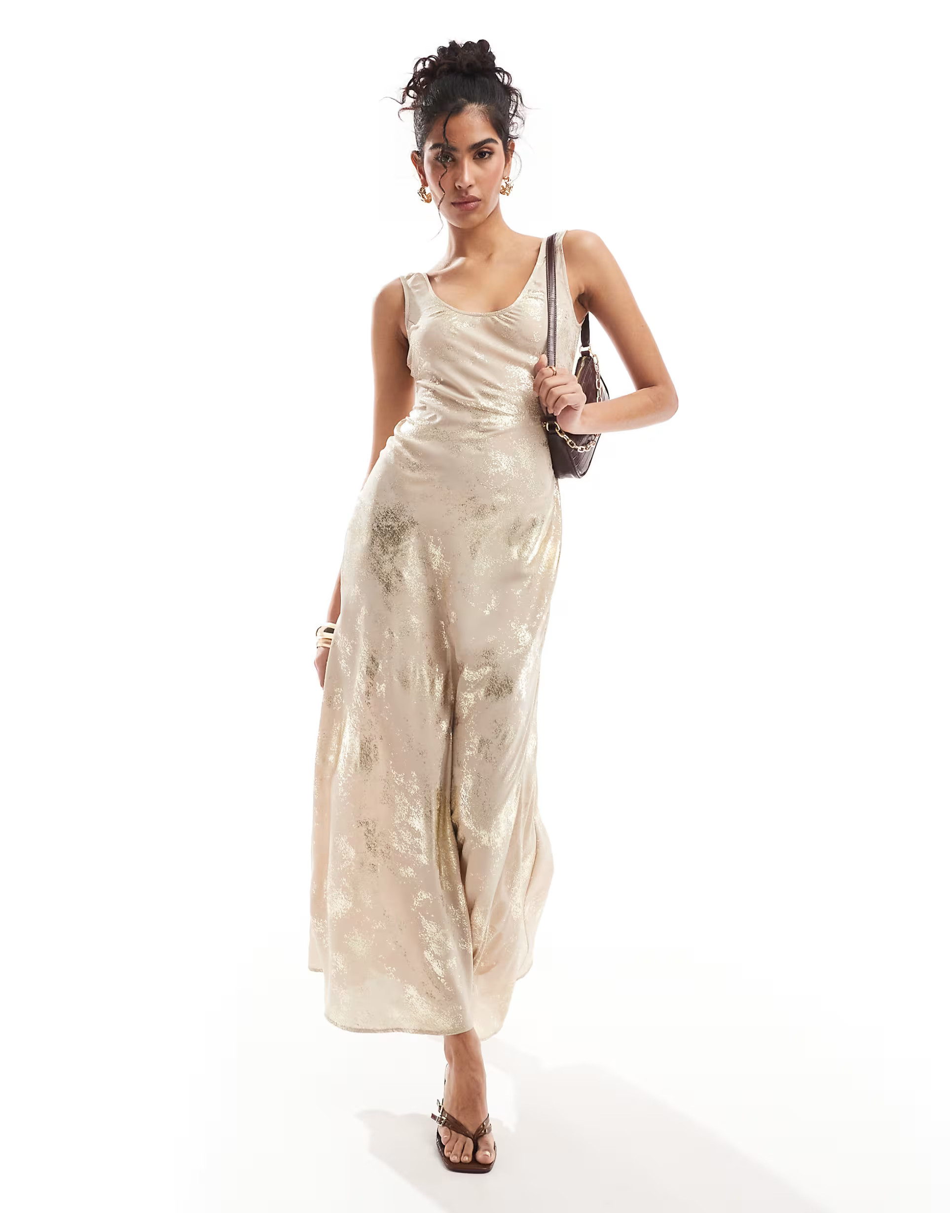 ASOS DESIGN scoop neck midi satin slip dress in gold | ASOS | ASOS (Global)