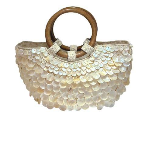 RDTGHY 1PC Handmade Shell Clutch Purse with Wooden Handle Natural Shell Evening Bag Beach Vacation Purse for Women Summer Accessories | Amazon (US)