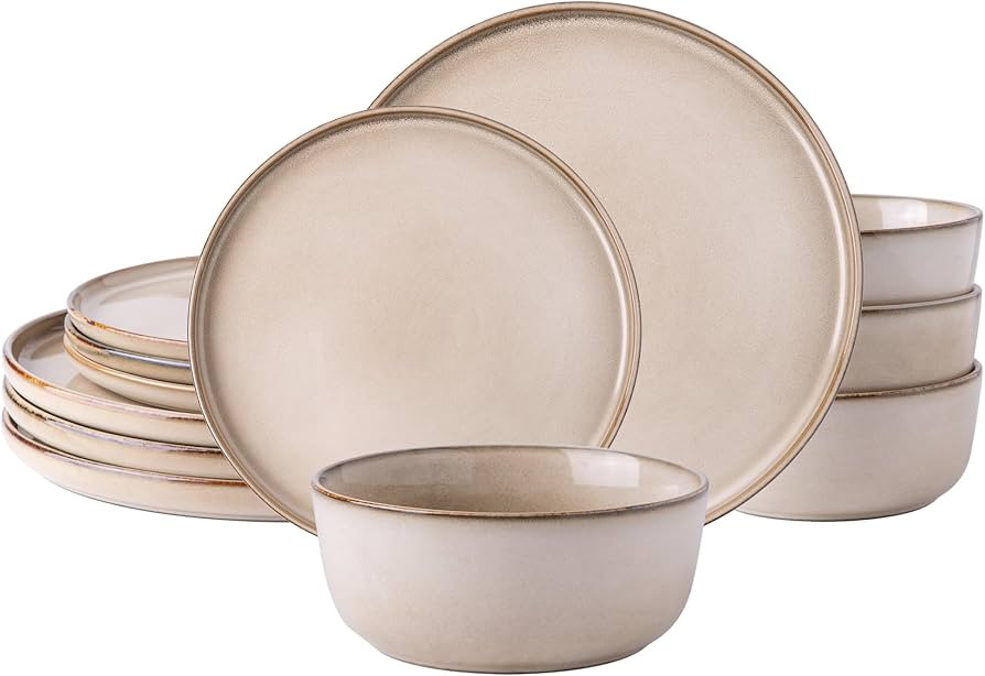 AmorArc Stoneware Dinnerware Sets,Round Reactive Glaze Plates and Bowls Set,Highly Chip and Crack... | Amazon (US)
