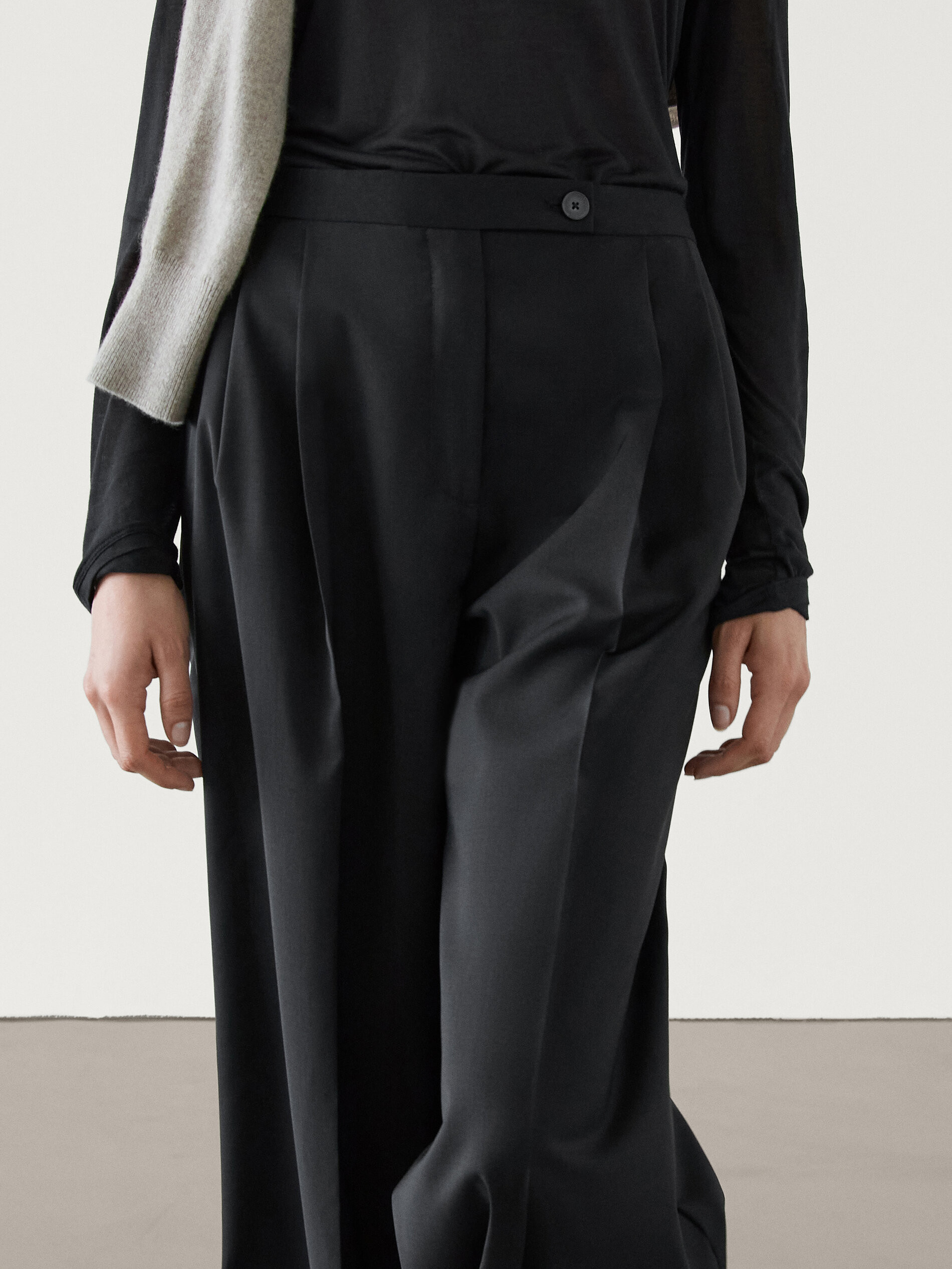 Straight-leg trousers with darts in cold wool | Massimo Dutti US