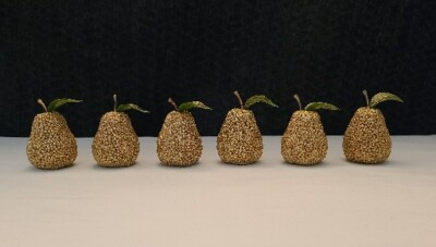 Lot of 6 Vintage Miniature Gold Beaded Fruit Pears with Gilded Leaves 2.75 Inch | eBay US