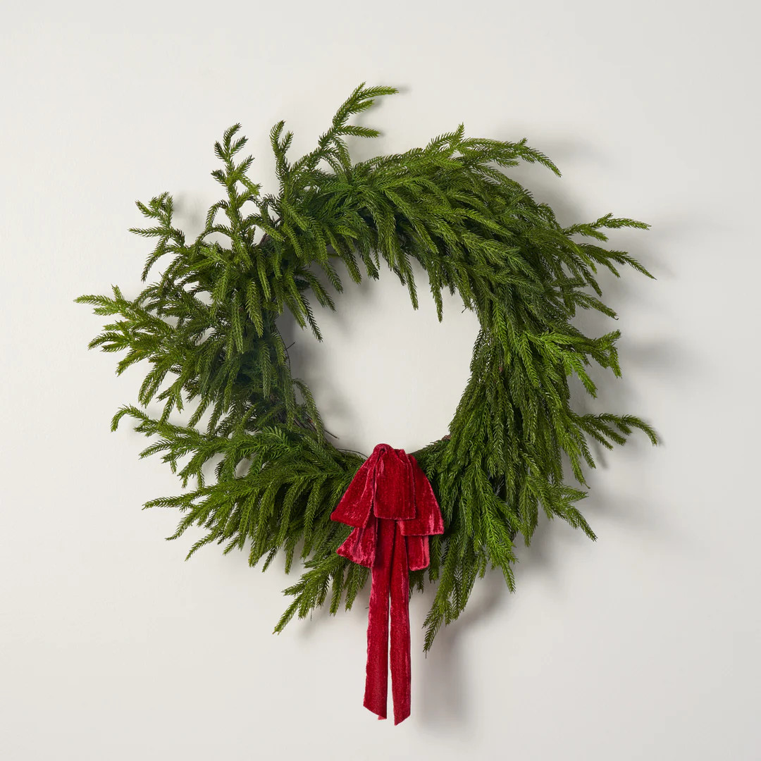 Norfolk Collection - Real Touch Norfolk Pine Front Door Christmas Holiday Winter Wreath - 2 Size ... | Darby Creek Trading