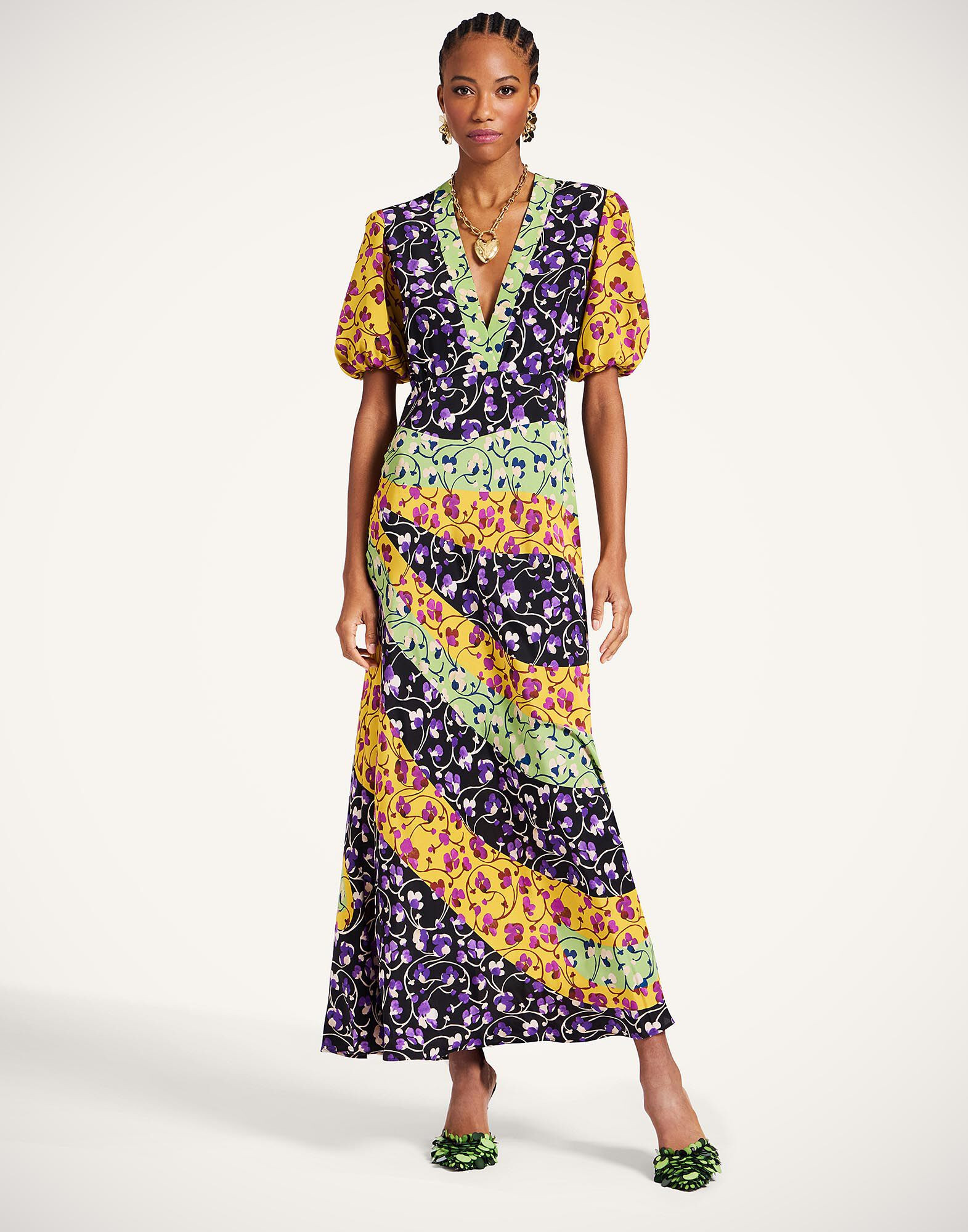 Marlene Dress in Honeysuckle Tricolor Placée Yellow for Women | La DoubleJ | La DoubleJ