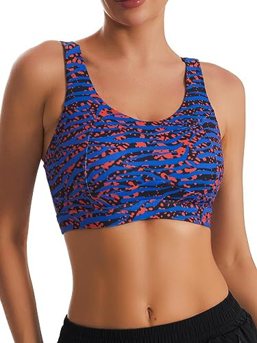 RUNNING GIRL High Impact Sports Bras for Women,Racerback Running Bra Workout Crop Tank Tops Longline Sports Bra Push up(WX2667 Orange/Blue Combo XXL) | Amazon (US)