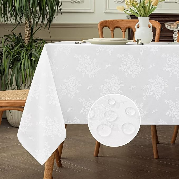 Romanstile Jacquard Rectangle Tablecloth, Waterproof Elegant Damask Rose Floral Pattern Table Clo... | Amazon (US)