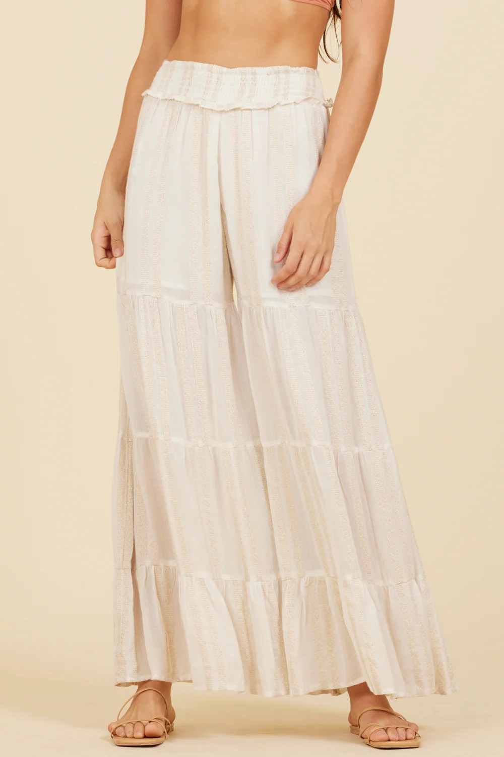 Ivory & Gold Metallic Stripe Pants | Surf Gypsy