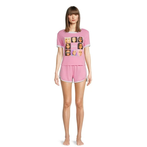 Barbie Women's Ringer Tee and Short Sleep Set, 2-Piece | Walmart (US)