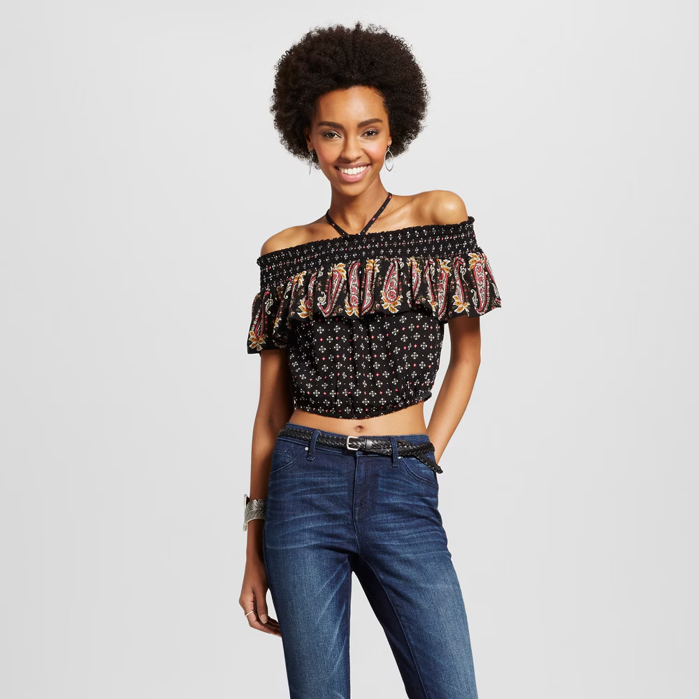 Women's Off the Shoulder Halter Top - Xhilaration (Juniors') Black M | Target