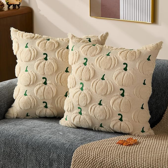 DFXSZ Fall Pillow Covers 18x18 Set of 2 Fall Decorations Autumn Beige Pumpkin Throw Pillow Cases ... | Amazon (US)