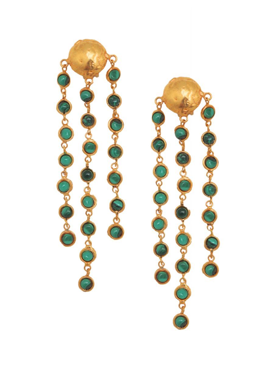 Sylvia Toledano Rain Drops 22K Goldplated &amp; Malachite Clip-On Earring | Saks Fifth Avenue