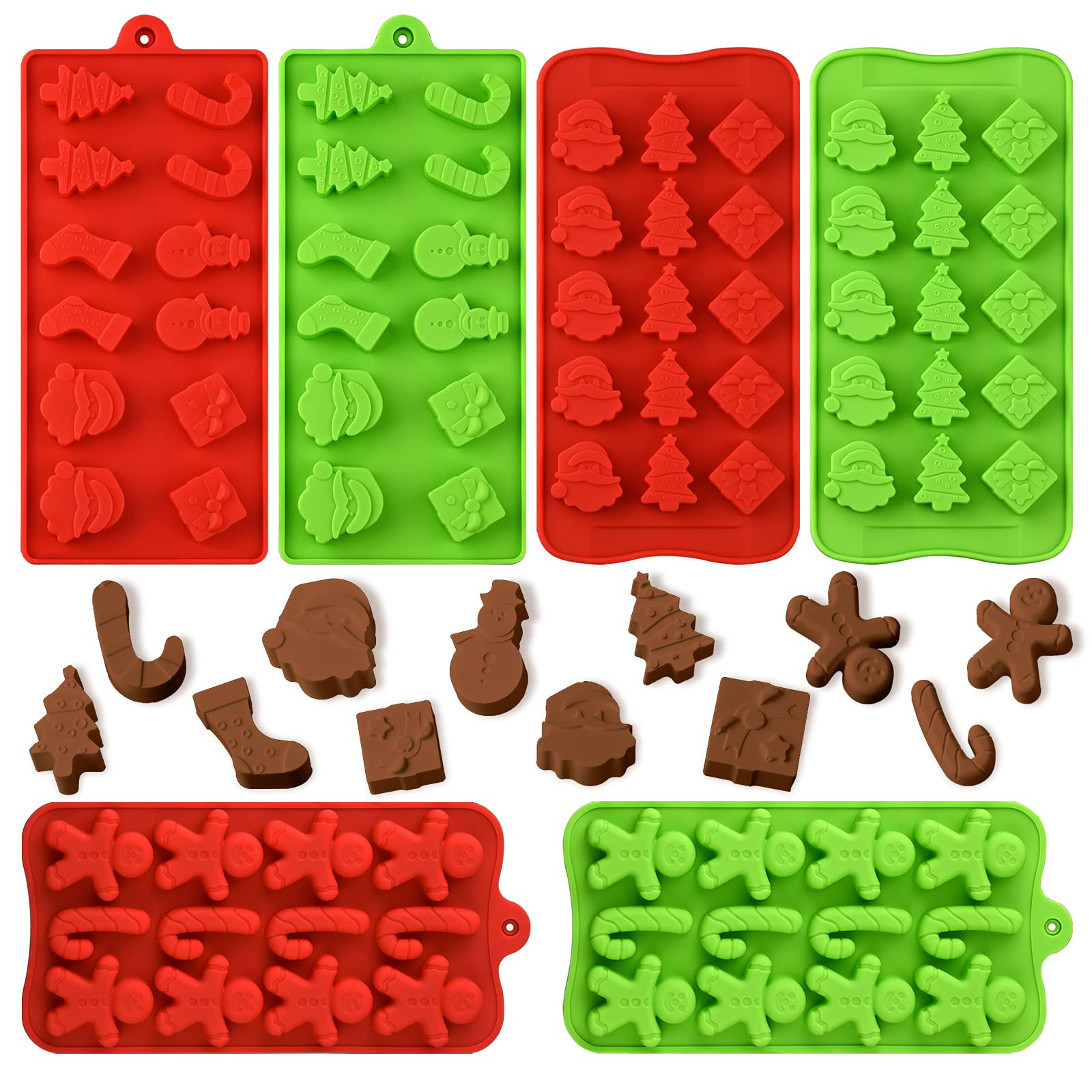Actvty Christmas Chocolate Molds, Silicone Candy Molds, 6 Packs Santa Clause Snowman Gingerbread ... | Amazon (US)