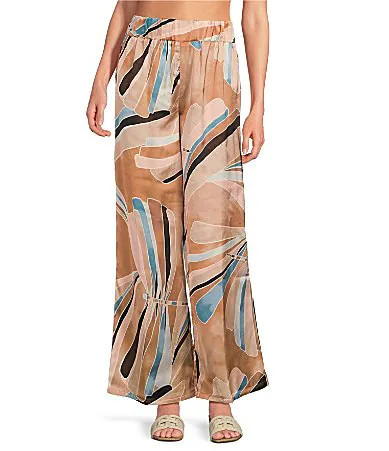 ELAN Coordinating Paisley Print Elastic Waistband Side Slit Pull-On Wide Leg Pants - S | Dillard's