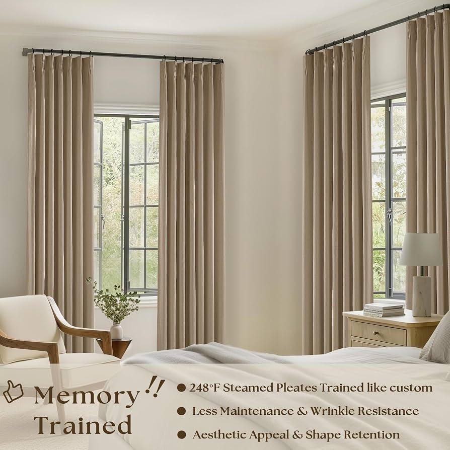 Copper Brown Pleated Linen Blackout Curtains 102 Inches Long for Bedroom Living Room Pinch Pleat ... | Amazon (US)